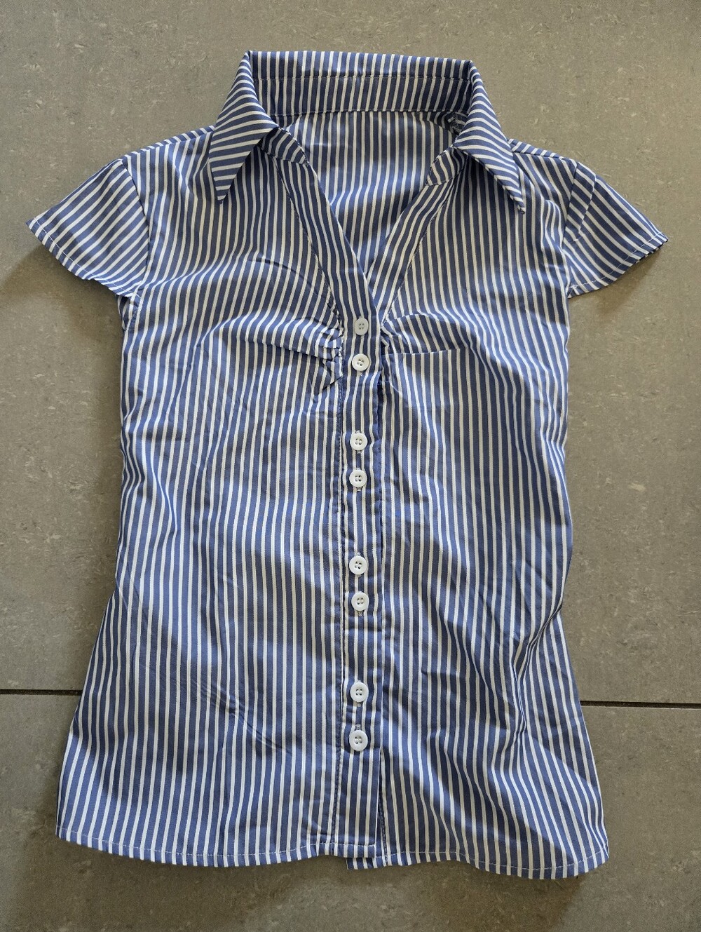 SHEIN Blue and White Vertical Stripe Button-Down Top